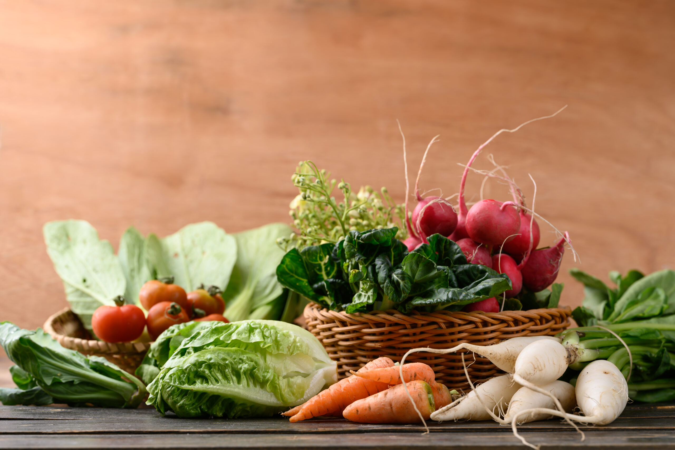 Fresh organic vegetables from local farmers market in spring sea